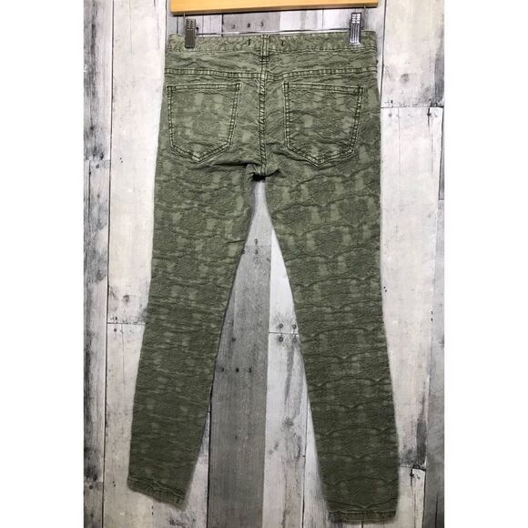FREE PEOPLE Jacquard Skinny Jeans in Olive Green - Picture 4 of 15